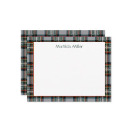 Tarjeta Pequeña Personalized Tartan Note Card with Plaid Backgroun