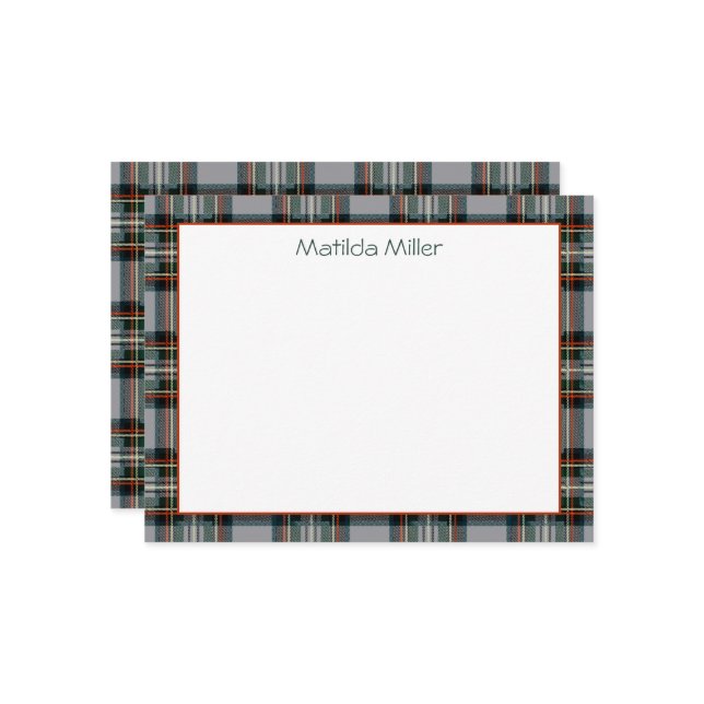 Tarjeta Pequeña Personalized Tartan Note Card with Plaid Backgroun (Anverso/Reverso In Situ)