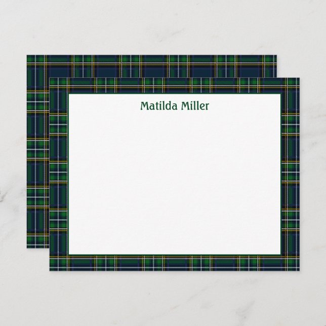 Tarjeta Pequeña Personalized Tartan Note Card with Plaid Backgroun (Anverso / Reverso)