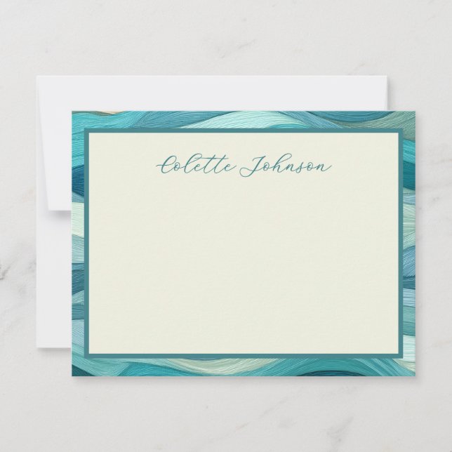 Tarjeta Pequeña Personalized Teal Wave Border  (Anverso)