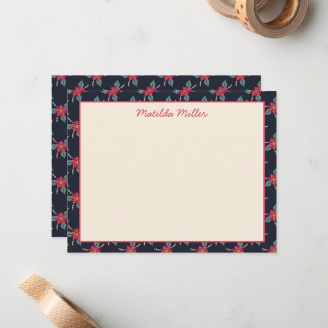 Tarjeta Pequeña Personalized Vintage Floral Note Card (Anverso/Reverso In Situ)
