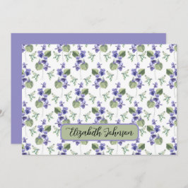 Tarjeta Pequeña Personalized Violets Floral Botanical Note Card