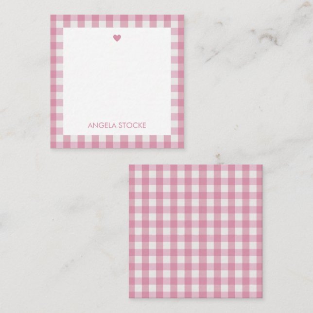 Tarjeta Pequeña Personalized White Pink Gingham (Anverso / Reverso)