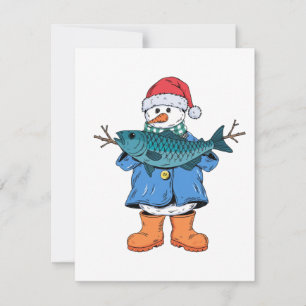 Tarjeta Pequeña Pescador de muñeco de nieve Navidad 2026 Fiesta de