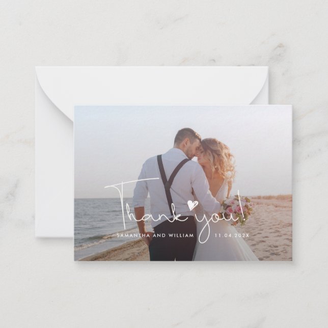 Tarjeta Pequeña Photo Hand-Lettered Wedding Thank You (Anverso)
