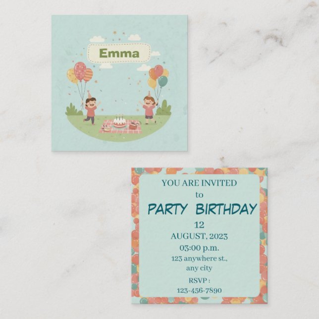 Tarjeta Pequeña Picnic de Cumpleaños, Estilo Retro Adorable (Anverso / Reverso)