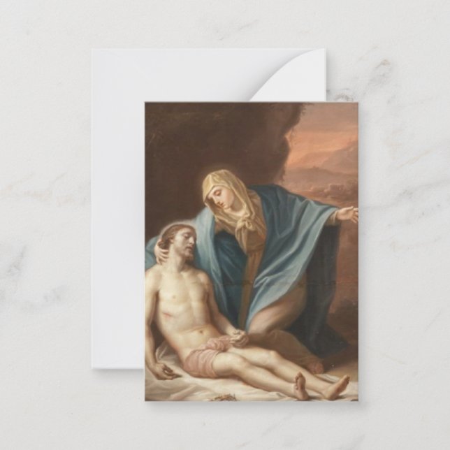 Tarjeta Pequeña Pieta Virgen María Jesús Oración Feliz Muerte (Anverso)