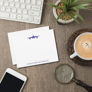 Tarjeta Pequeña Piloto Capitán de Avión Aviador Azul Moderno Perso