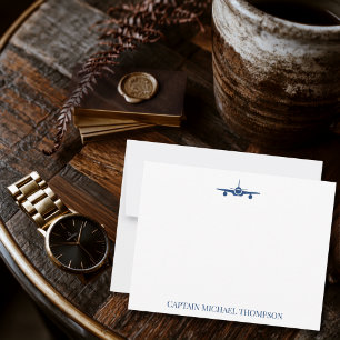 Tarjeta Pequeña Piloto Capitán de Avión Aviador Azul Moderno Perso