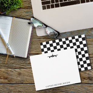 Tarjeta Pequeña Piloto de Avión Capitán Moderno Blanco y Negro
