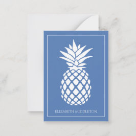 Tarjeta Pequeña Piña Blanca Elegante sobre Azul