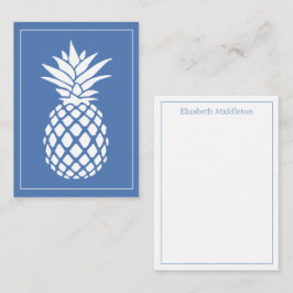 Tarjeta Pequeña Piña Blanca Elegante sobre Azul