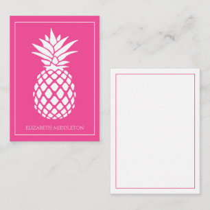 Tarjeta Pequeña Piña Blanca Elegante sobre Rosa