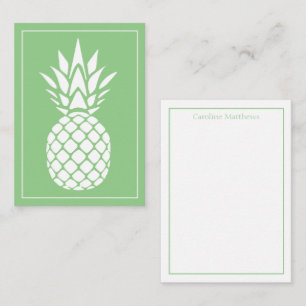 Tarjeta Pequeña Piña Blanca Elegante sobre Verde Salvia