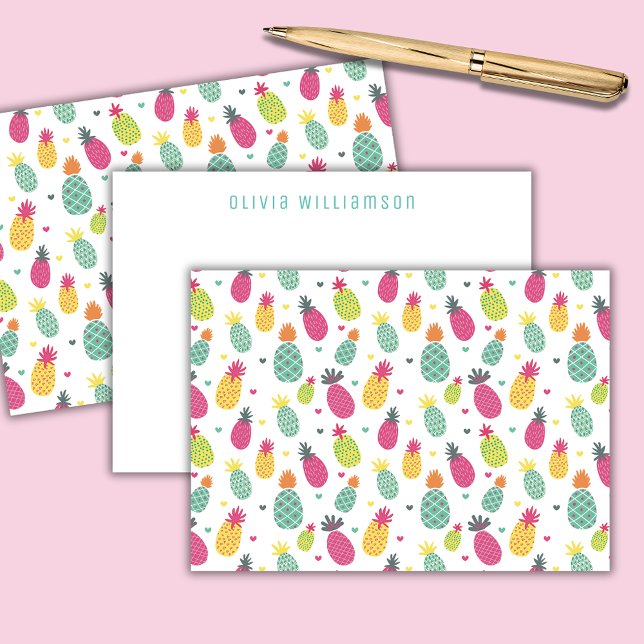 Tarjeta Pequeña Piña Tropical Personalizada (Personalized pineapple notecards)