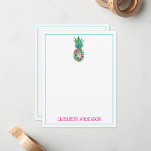 Tarjeta Pequeña Piña tropical rosa y verde floral