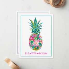 Tarjeta Pequeña Piña tropical rosa y verde floral