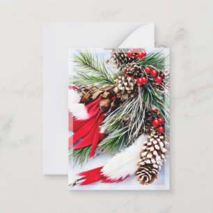 Tarjeta Pequeña Piñas y plumas presupuesto mini Navidad