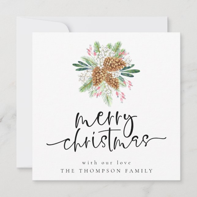 Tarjeta Pequeña Pine Cone Merry Christmas Holiday Card (Anverso)