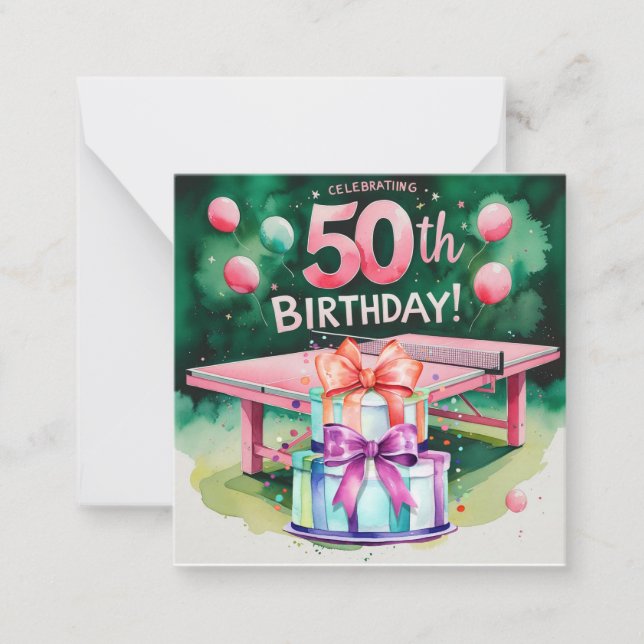 Tarjeta Pequeña Ping pong 50 cumpleaños (Anverso)