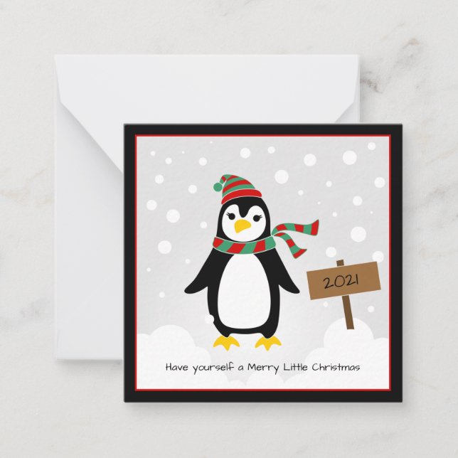 Tarjeta Pequeña Pingüino en la minitarjeta de Navidades de Nieve (Anverso)