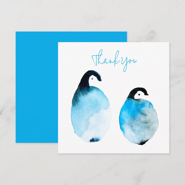 Tarjeta Pequeña Pingüinos lindos acuarela (Anverso / Reverso)