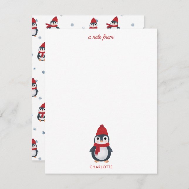Tarjeta Pequeña Pingüinos Lindos Aves de Invierno Navidad Ártica (Anverso / Reverso)