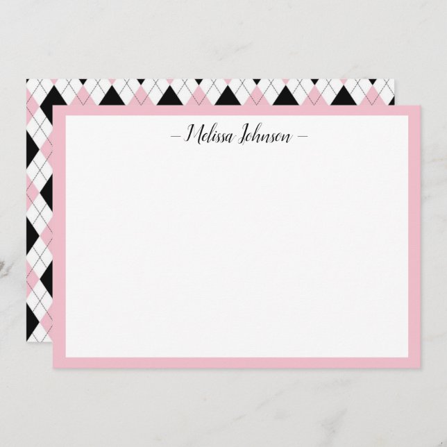 Tarjeta Pequeña Pink and Black Argyle Personalizado (Anverso / Reverso)