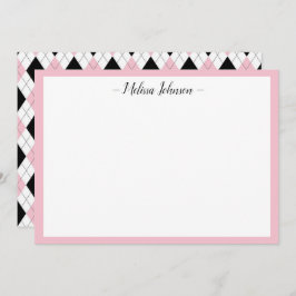 Tarjeta Pequeña Pink and Black Argyle Personalizado
