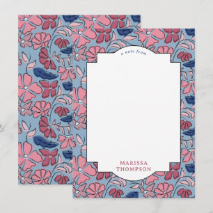 Tarjeta Pequeña Pink and Blue Floral Block Print Boy Cumpleaños