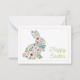 Tarjeta Pequeña Pink and Blue Wildflower Easter Rabbit