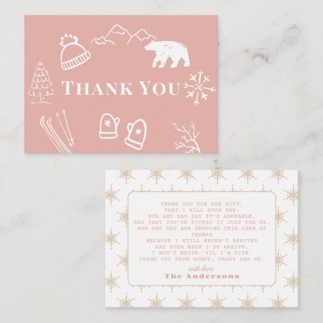Tarjeta Pequeña Pink Baby It's Cold Outside Baby Shower Thank You (Anverso / Reverso)