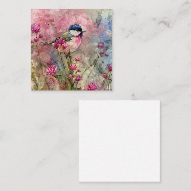 Tarjeta Pequeña Pink Blossom Bird Watercolor (Anverso / Reverso)