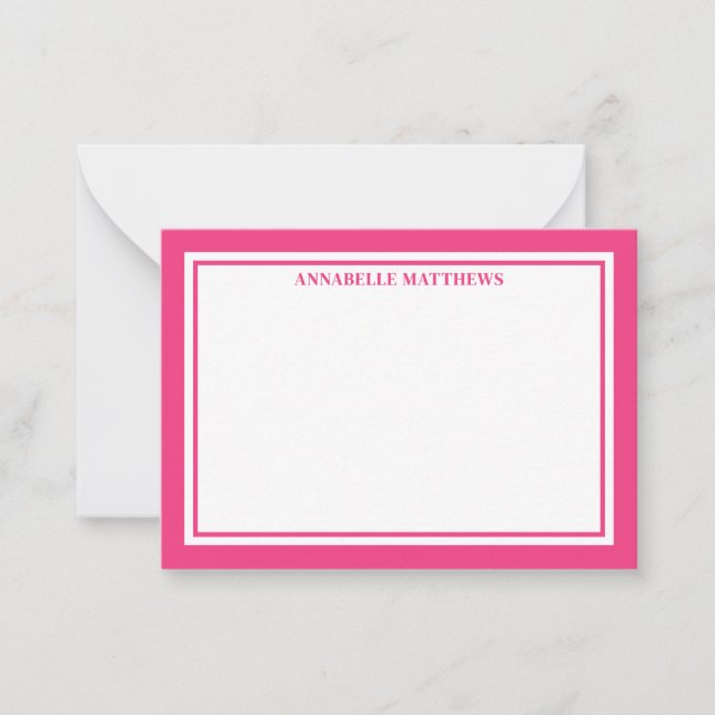 Tarjeta Pequeña Pink Border Minimalist Name Monogram (Anverso)