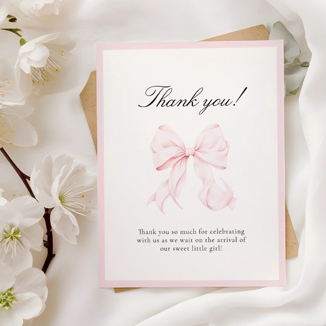 Tarjeta Pequeña Pink Bow Baby Shower Thank You Note Card (Subido por el creador)