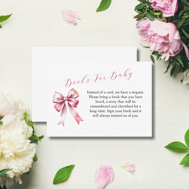 Tarjeta Pequeña Pink Bow Coquette Baby Shower Books para la tarjet (Pink Bow Coquette Girl Baby Shower Books for Baby Enclosure Card)