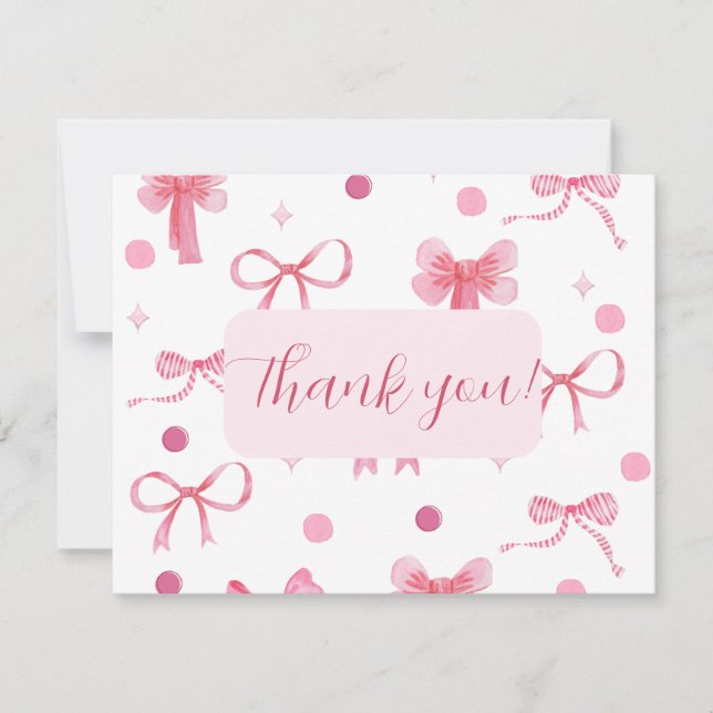 Tarjeta Pequeña Pink Bow Thank you card (Anverso)