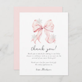 Tarjeta Pequeña Pink Bow Winter Snowflake Baby Shower