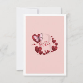 Tarjeta Pequeña Pink Butterfly with Heart Leaves Bestie