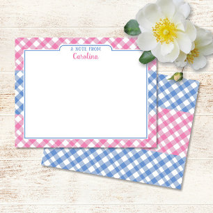 Tarjeta Pequeña Pink & Cornflower Blue Preppy Gingham Stationery