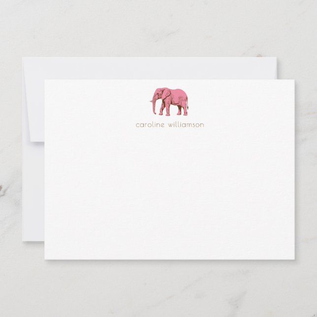 Tarjeta Pequeña Pink Elephant Simple Personalized Stationery  (Anverso)