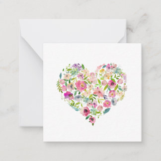 Tarjeta Pequeña Pink Floral Heart Colorful Artisan Watercolor Love