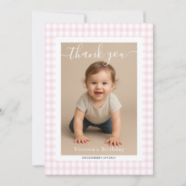 Tarjeta Pequeña Pink Gingham Teddy Bear Neutral Baby Shower