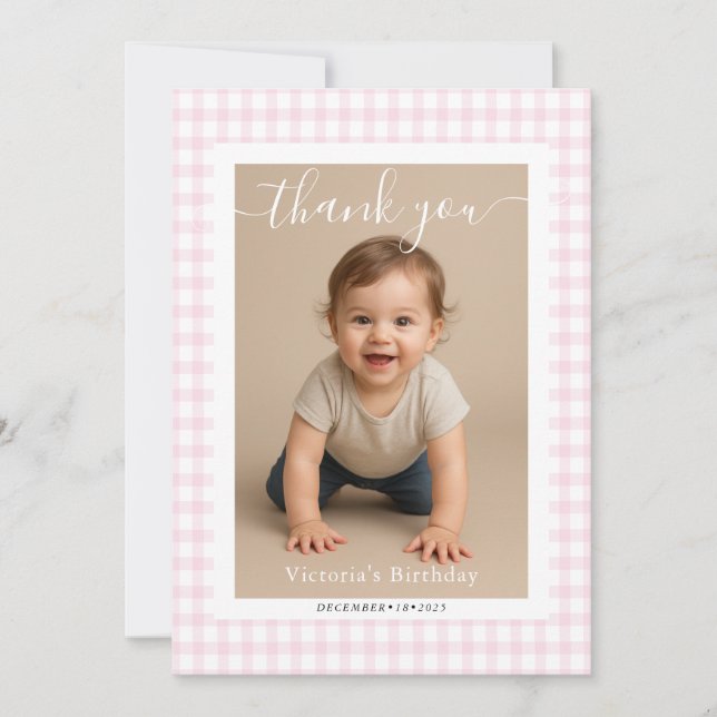 Tarjeta Pequeña Pink Gingham Teddy Bear Neutral Baby Shower (Anverso)