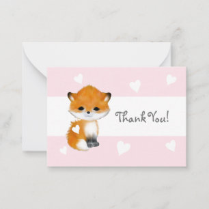 Tarjeta Pequeña Pink Heart Woodland Animal Fox Gracias Notecards