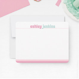 Tarjeta Pequeña Pink & Mint Modern Name Note Card, Minimalist