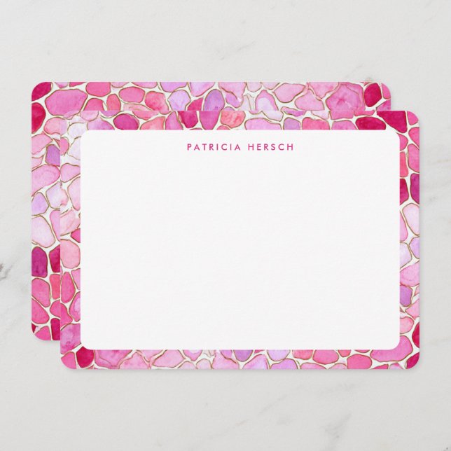 Tarjeta Pequeña Pink Mosaic Girly Cute Personalized Name Note Card (Anverso / Reverso)