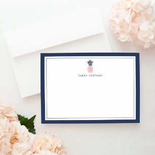 Tarjeta Pequeña Pink Pineapple   Personalized Stationery Flat