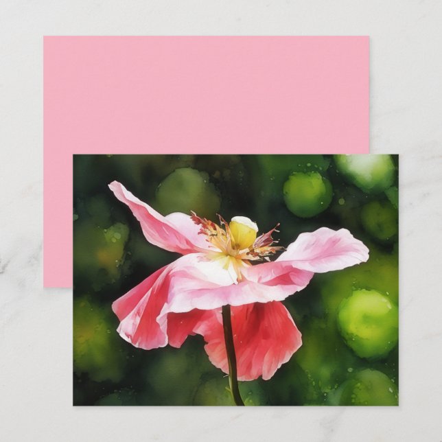 Tarjeta Pequeña Pink Poppy Flower Floral Art Note Card Set (Anverso / Reverso)