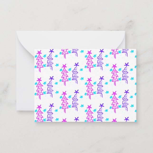 Tarjeta Pequeña Pink Purple doodle christmas de árbol estrellas de (Anverso)